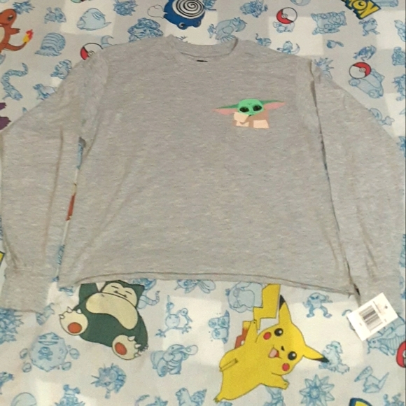 Star Wars Tops New Star Wars Baby Yoda Long Sleeve Ladies Pocket Shirt Tee Disney Movie